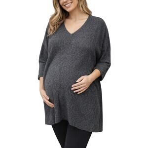 Moms the word Cashmere Sweater V Neck Gray Maternity & Beyond Sz 1 oversized
